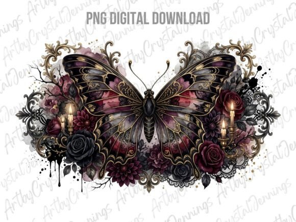 Download Gothic Butterfly Rose Floral PNG - Rose Collection