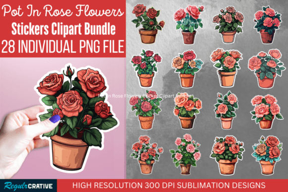 Download Pot in Rose Flowers Sticker PNG Bundle - Rose Collection
