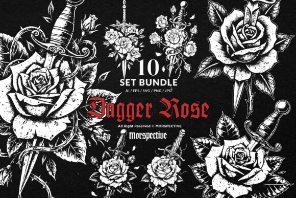 Download 10 Bundle Dark Art Dagger Rose Knife - Rose Collection